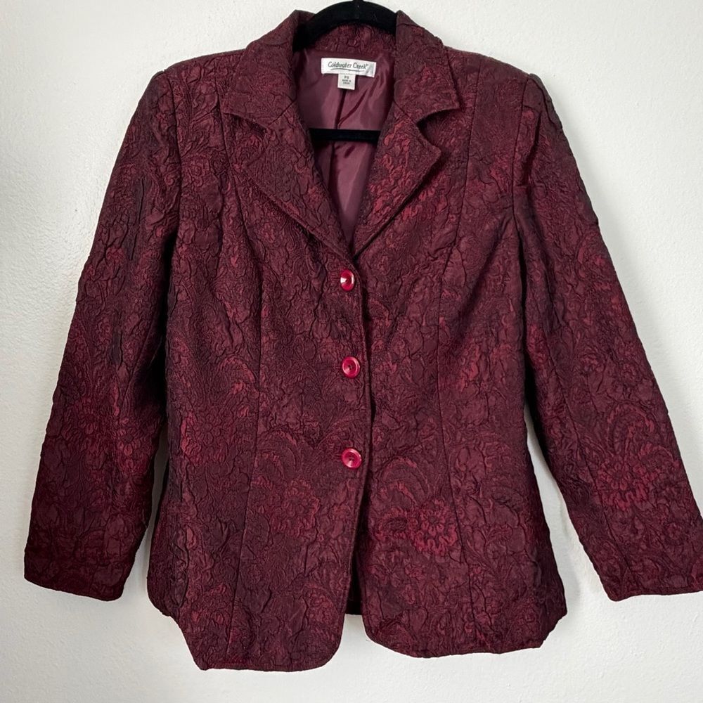 Coldwater Creek Blazer Brocade Burgundy Size PS Lined Long Sleeve Button Front
